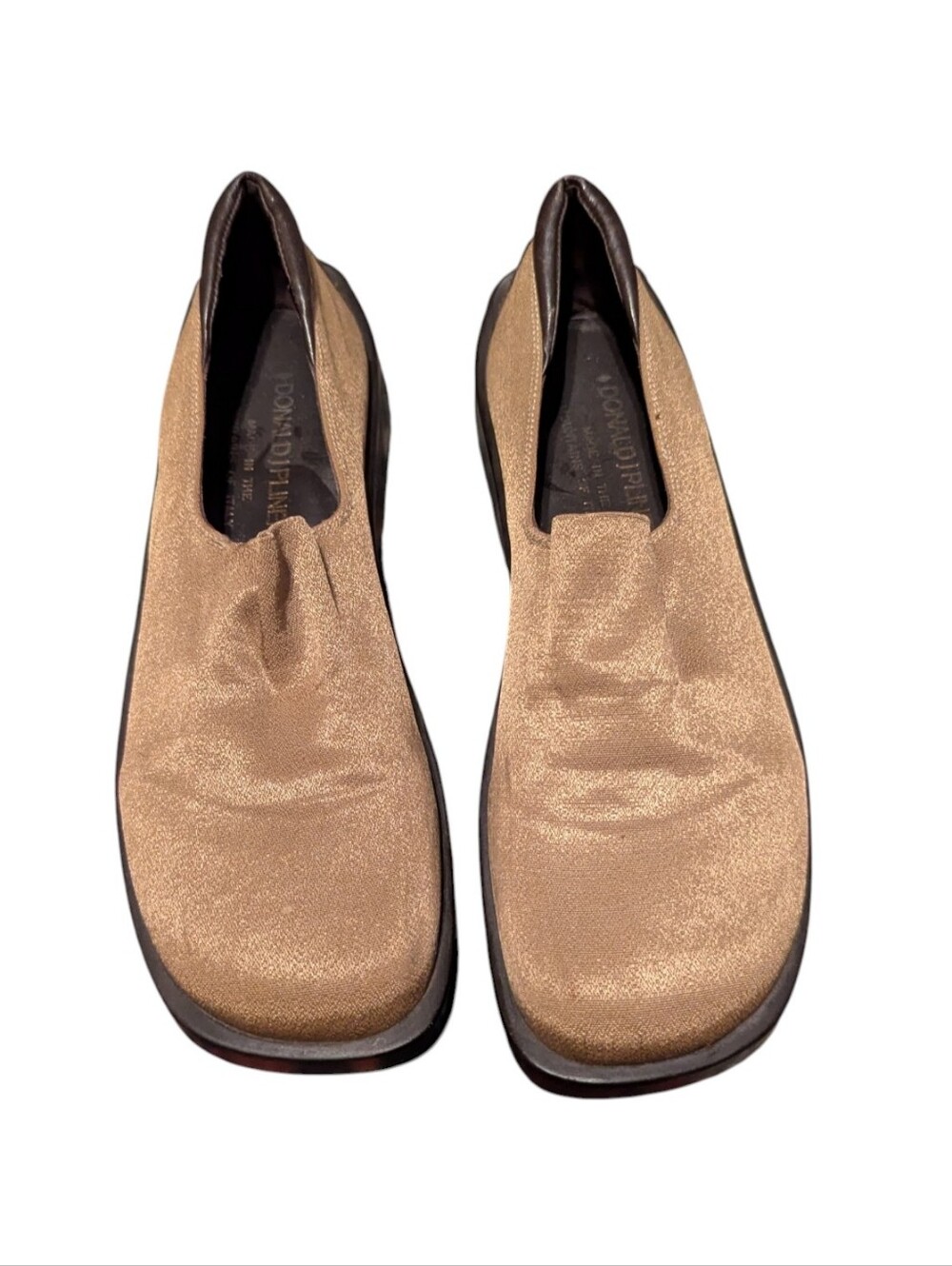 Donald Pliner Beige/Olive Metallic Slip-On Driving Loafers Lug Sole Shoes Sz 7.5 - Picture 6 of 8